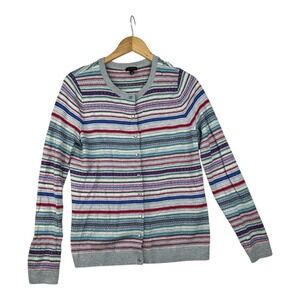 Talbots Gray-Trim Multistripe Snap Cardigan